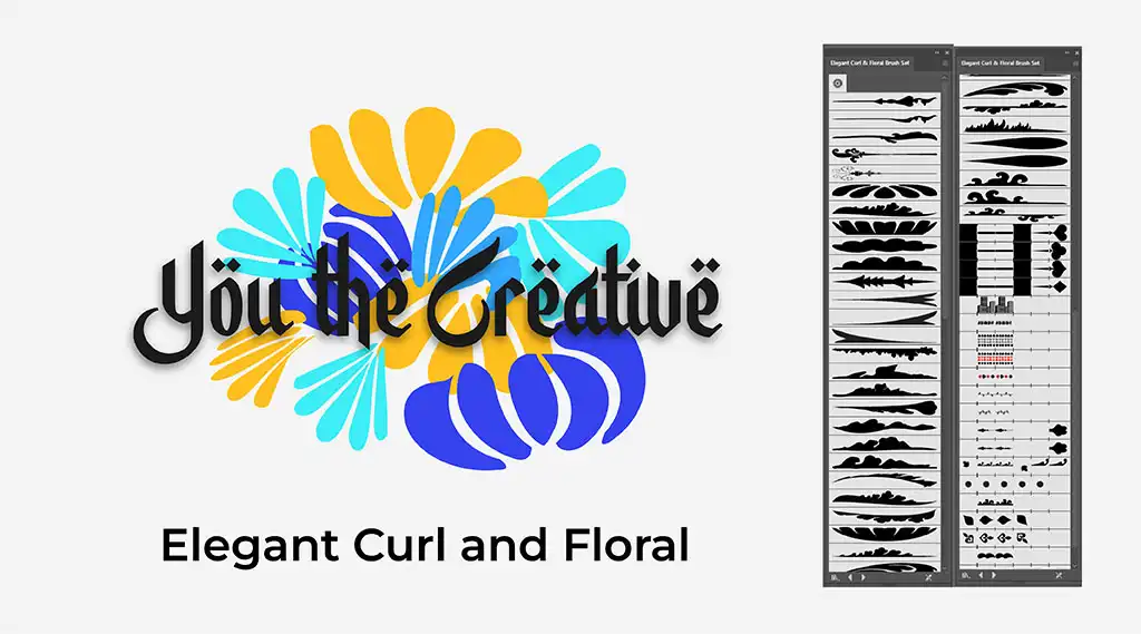 features of elegant curl and floral brush for illustrator